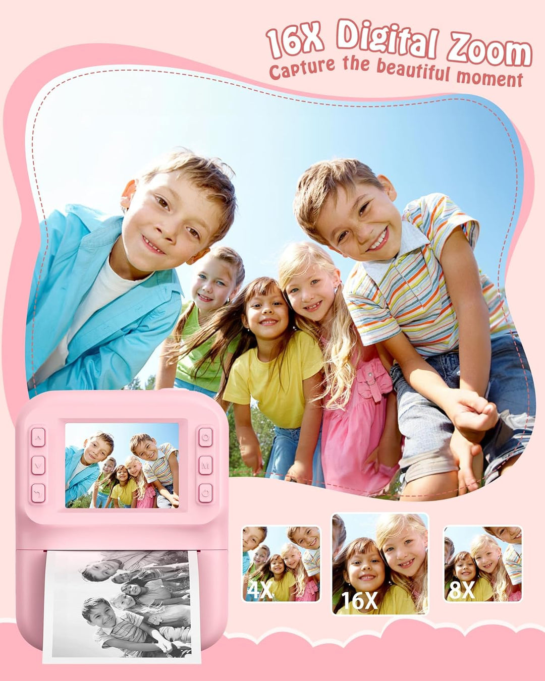 Sofortbildkamera Kinder 48MP, 1080P Video Kinderkamera mit Sofortdruck, 2,4 Zoll IPS Spielzeug Kamer