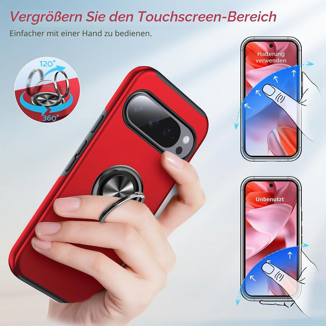 Anqrp Hiddenian Serier Hülle für Google Pixel 9/9 Pro, [Eingebetteter Ständer] [Wärmeableitung] Schw