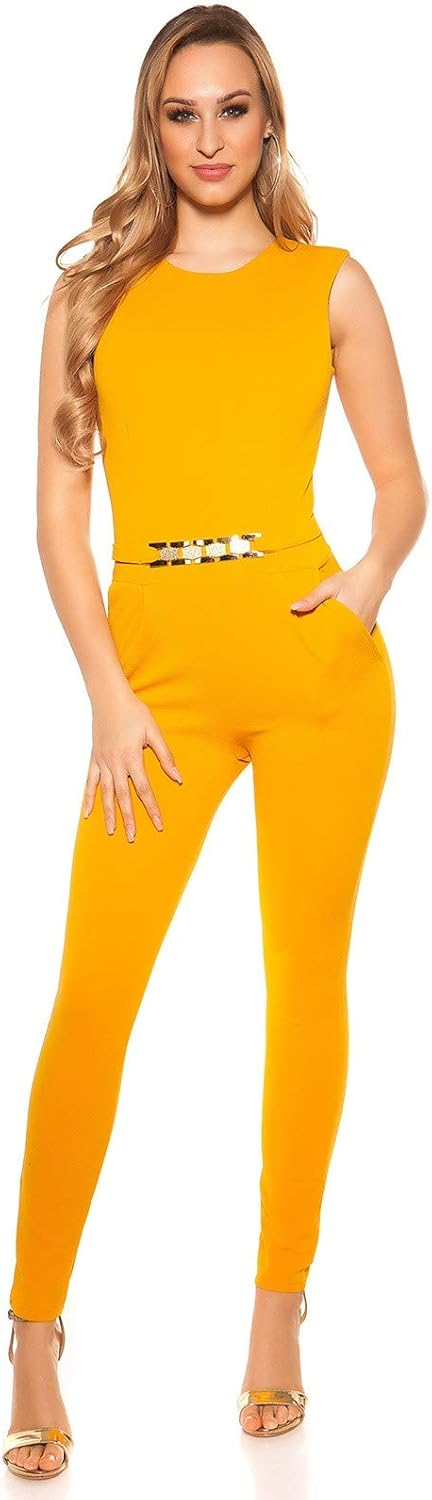 Koucla Damen Overall Jumpsuit Playsuit mit Schnalle XXS Senf, XS