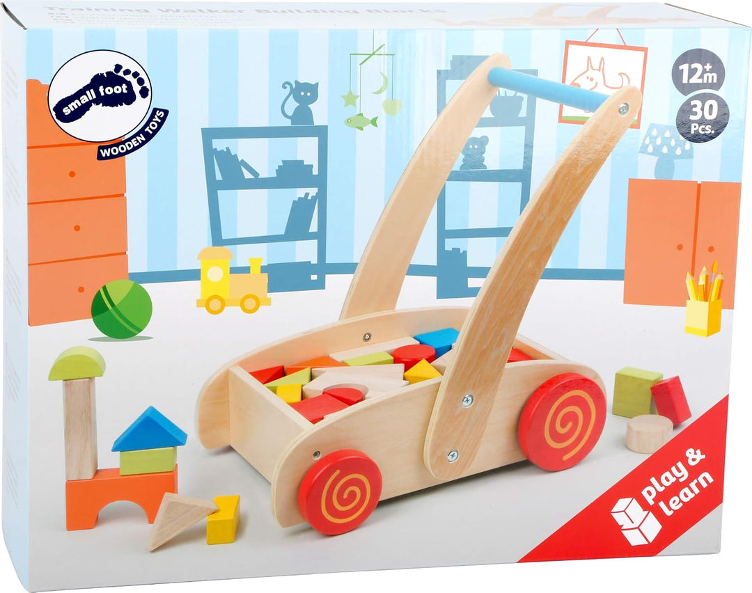 Small Foot Lauflernwagen Bauklötze aus Holz, Motorikspielzeug für Farb-und Formverständnis, ab 12 Mo