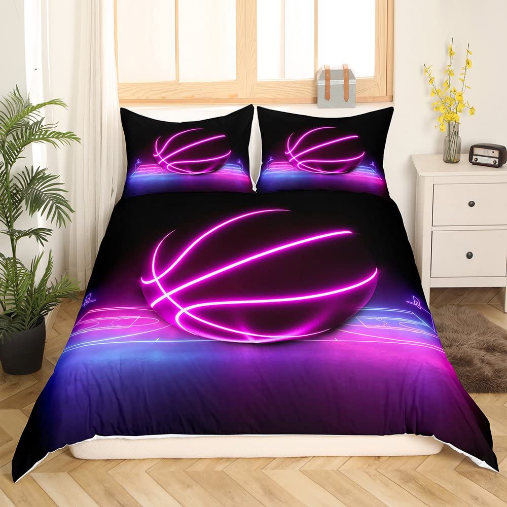 Homewish Leuchtender Basketball Bettbezug für Jungen Mädchen Kinder Neon Farbverlauf Basketballplatz