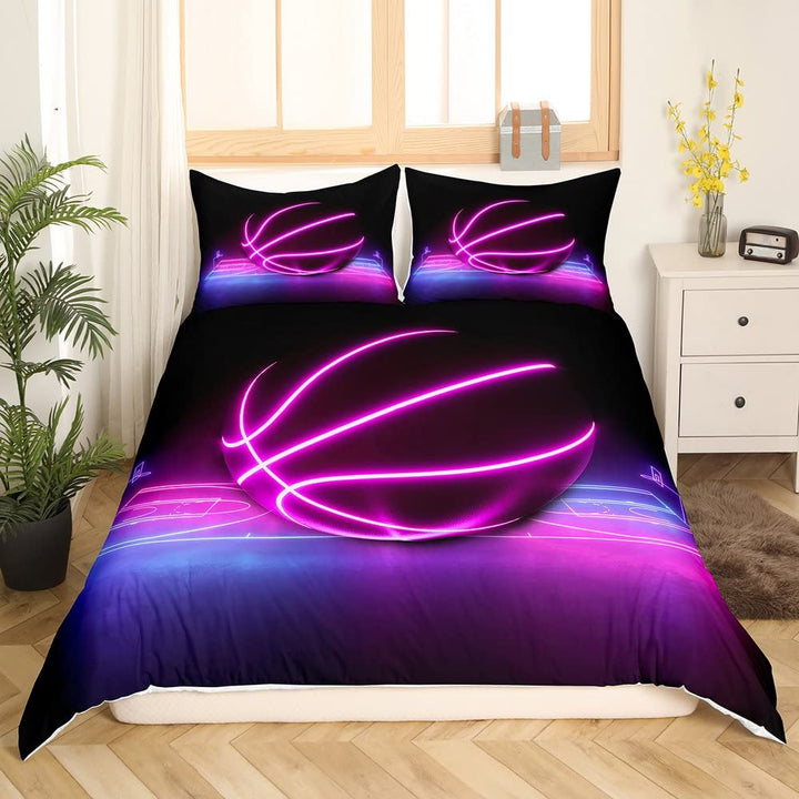 Homewish Leuchtender Basketball Bettbezug für Jungen Mädchen Kinder Neon Farbverlauf Basketballplatz