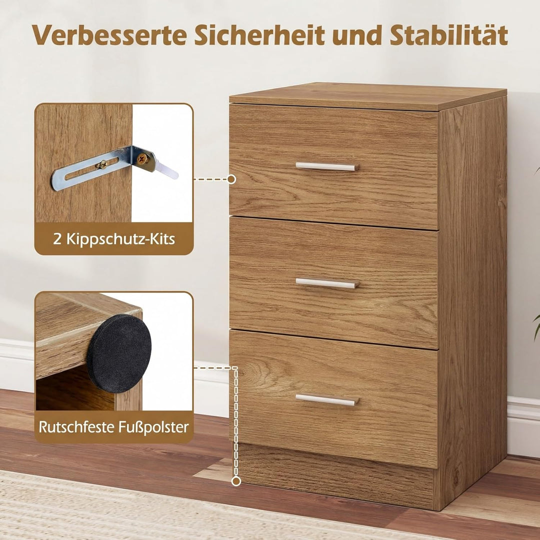 COSTWAY 2er Set Nachttisch mit 3 Schubladen, Nachtschrank für Boxspringbett, Nachtkommode, Nachtkons