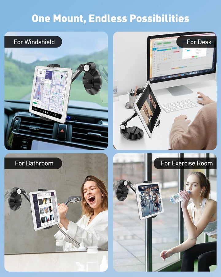 AboveTEK Tablet & Handy Ständer mit Saugnapf – Faltbare 360° Halterung Auto für iPad/Smartphones (4–