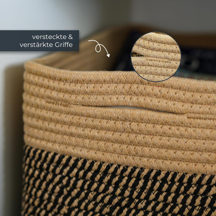 HMF Aufbewahrungskorb mit versteckten Griffen, 3er Set, Korb aus Baumwolle | 37,5 x 25 x 22,5 cm | S