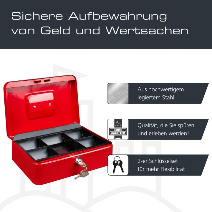 Burg-Wächter Geldkassette abschliessbar mit Schlüssel und Hartgeldeinsatz, Stahlblech, Money 5025, R