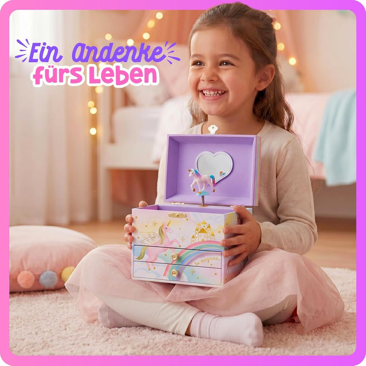 Musikalisches Einhorn-Schmuckkästchen für Mädchen – Kinderspieluhr mit drehendem Einhorn, Einhorn-Ge