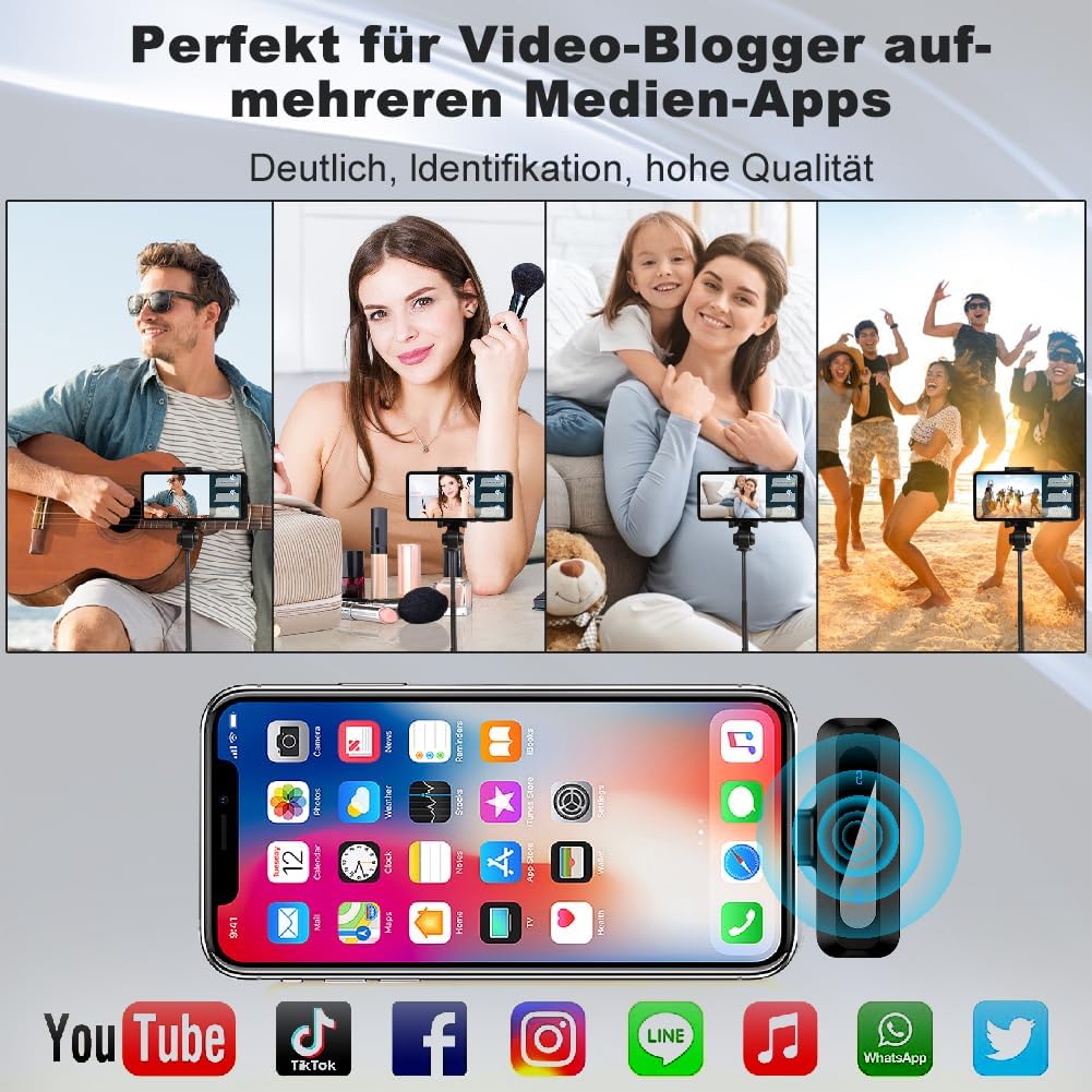 Aohcae Kabelloses Lavalier Mikrofon, Mini Mikrofon für iPhone & Android,Vlogging, Facebook, Live, Ti