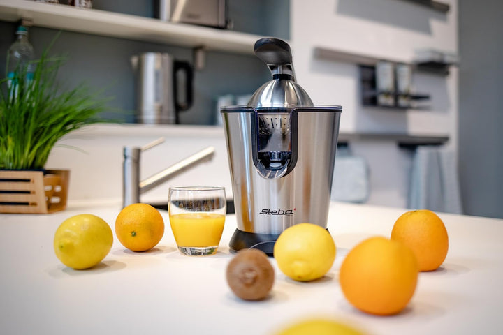 Steba Zitruspresse mit Edelstahlgehäuse, Praktischer Hebel-Pressarm für optimale Saftausbeute, geräu