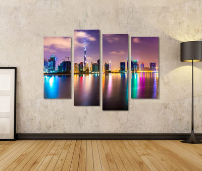 Bild auf Leinwand Dubai Skyline In Der Abenddämmerung UAE Wandbild Poster Kunstdruck Bilder Format: