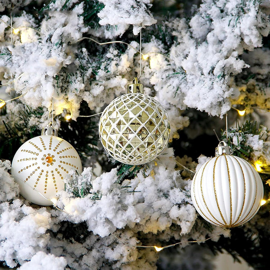 Geek-M Weihnachtskugeln Ornamente, 60 mm, gold- und weiss, lackiert, bruchsicher, festlich, Hochzeit