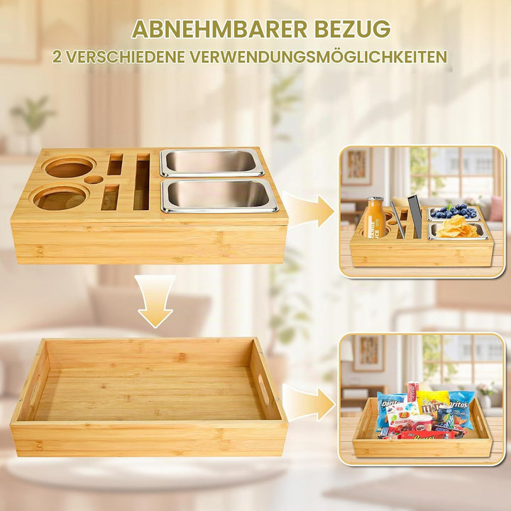 Couchbar Snackbox Grau Mit Snackschalen Aus Edelstahl Sofa Tablett Geeignet für Wohnzimmer, Sofa, Ga