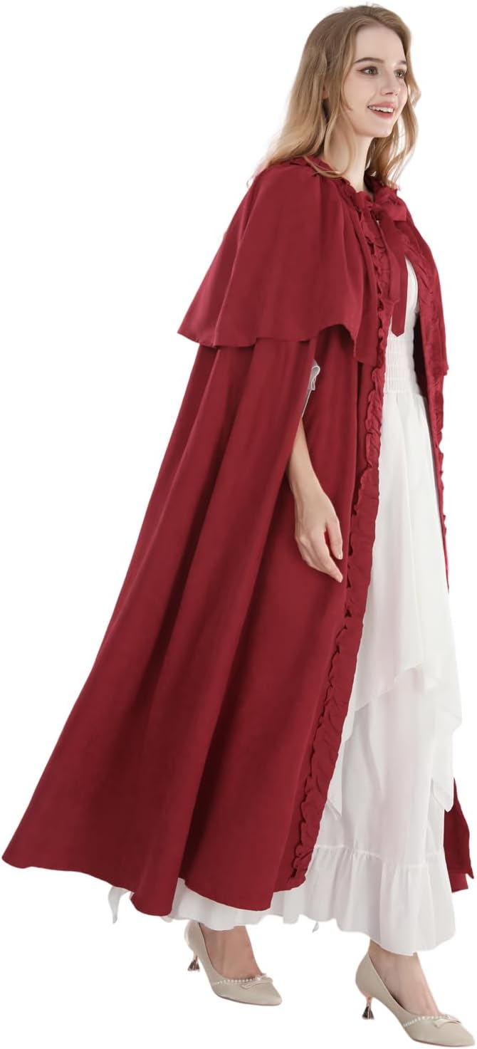 Fiamll Mittelalter Umhang Damen Kapuze Mantel mit Manschette Einfarbige Trenchcoat Renaissance Vampi