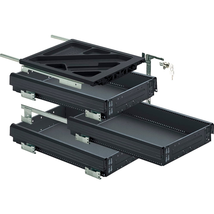 Hettich 77602 Systema TOP 2000 Container-Set Silent System, Teilauszug, ET 530mm, schwarz, Schwarz