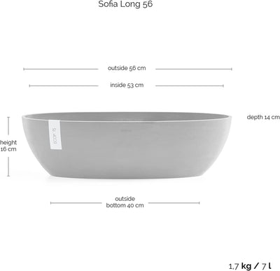ECOPOTS Pflanzschale Sofia Dunkel Braun Grau - 56 x 14 cm oval gross - Pflanzentopf aus Recycling Ku