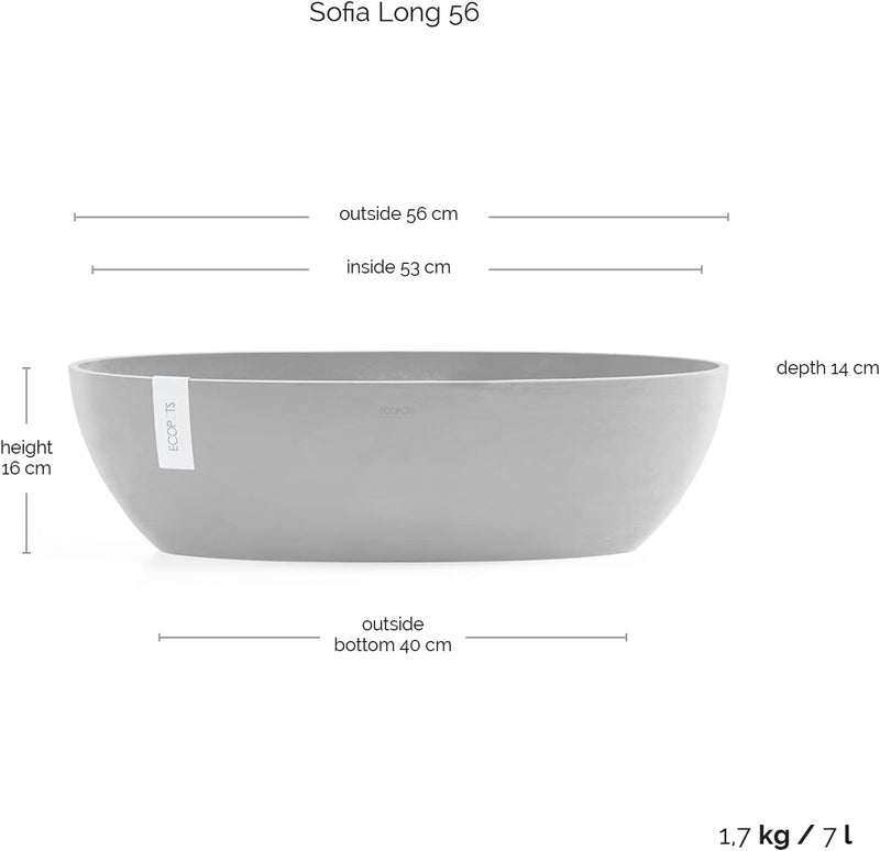 ECOPOTS Pflanzschale Sofia Dunkel Braun Grau - 56 x 14 cm oval gross - Pflanzentopf aus Recycling Ku