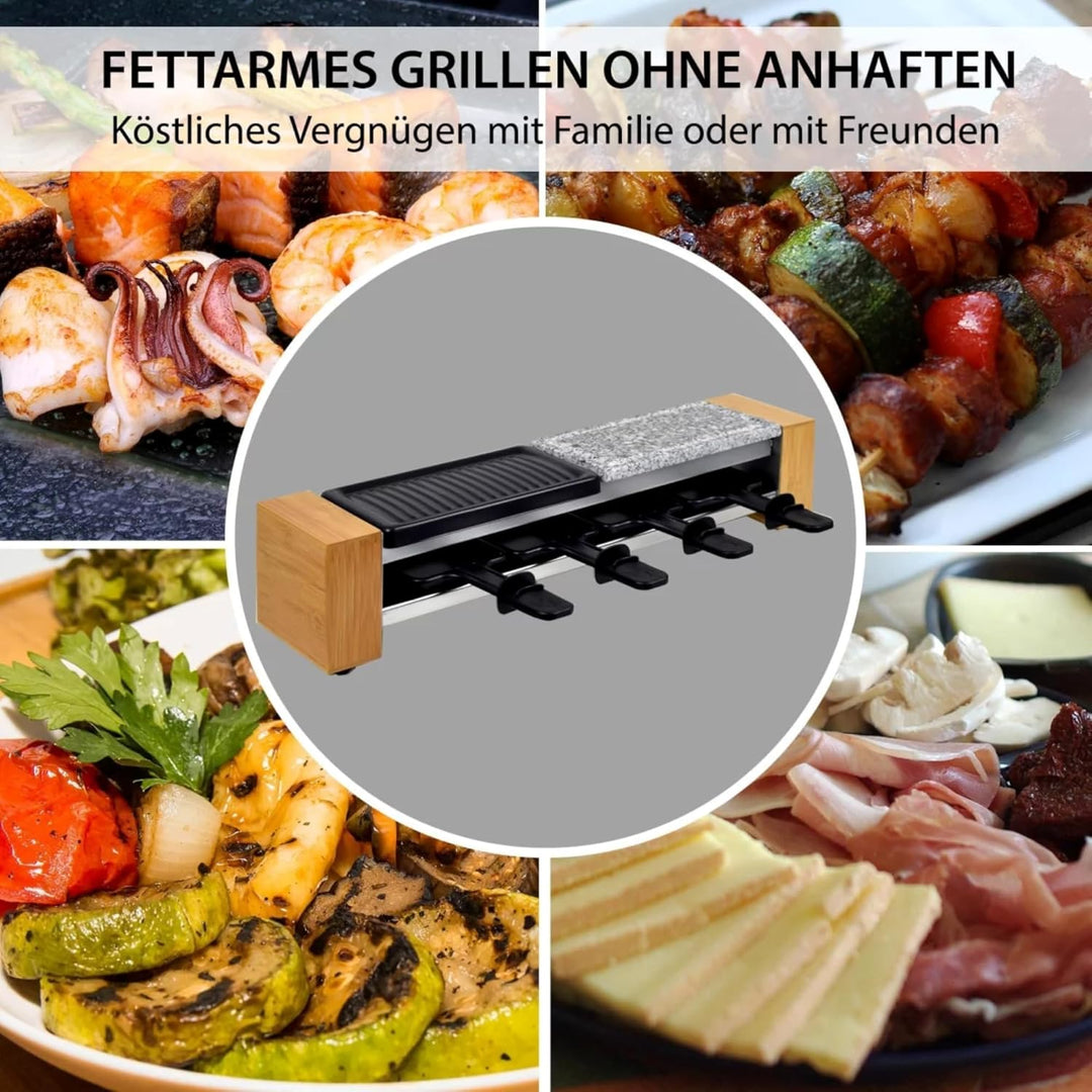 Syntrox Germany Raclette Grill für 4 Personen Olert, Mini Set mit 3 Wechselplatten (heissem Stein, G