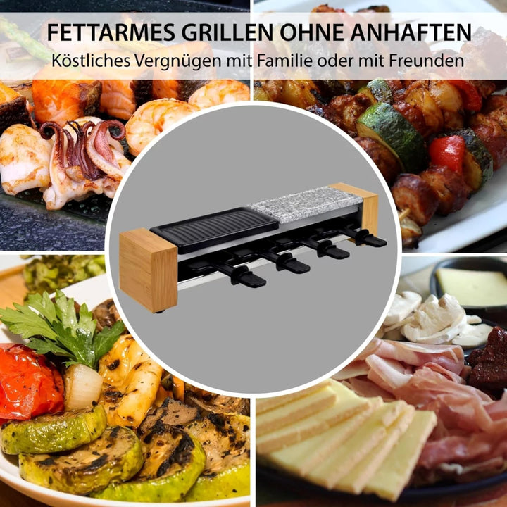 Syntrox Germany Raclette Grill für 4 Personen Olert, Mini Set mit 3 Wechselplatten (heissem Stein, G