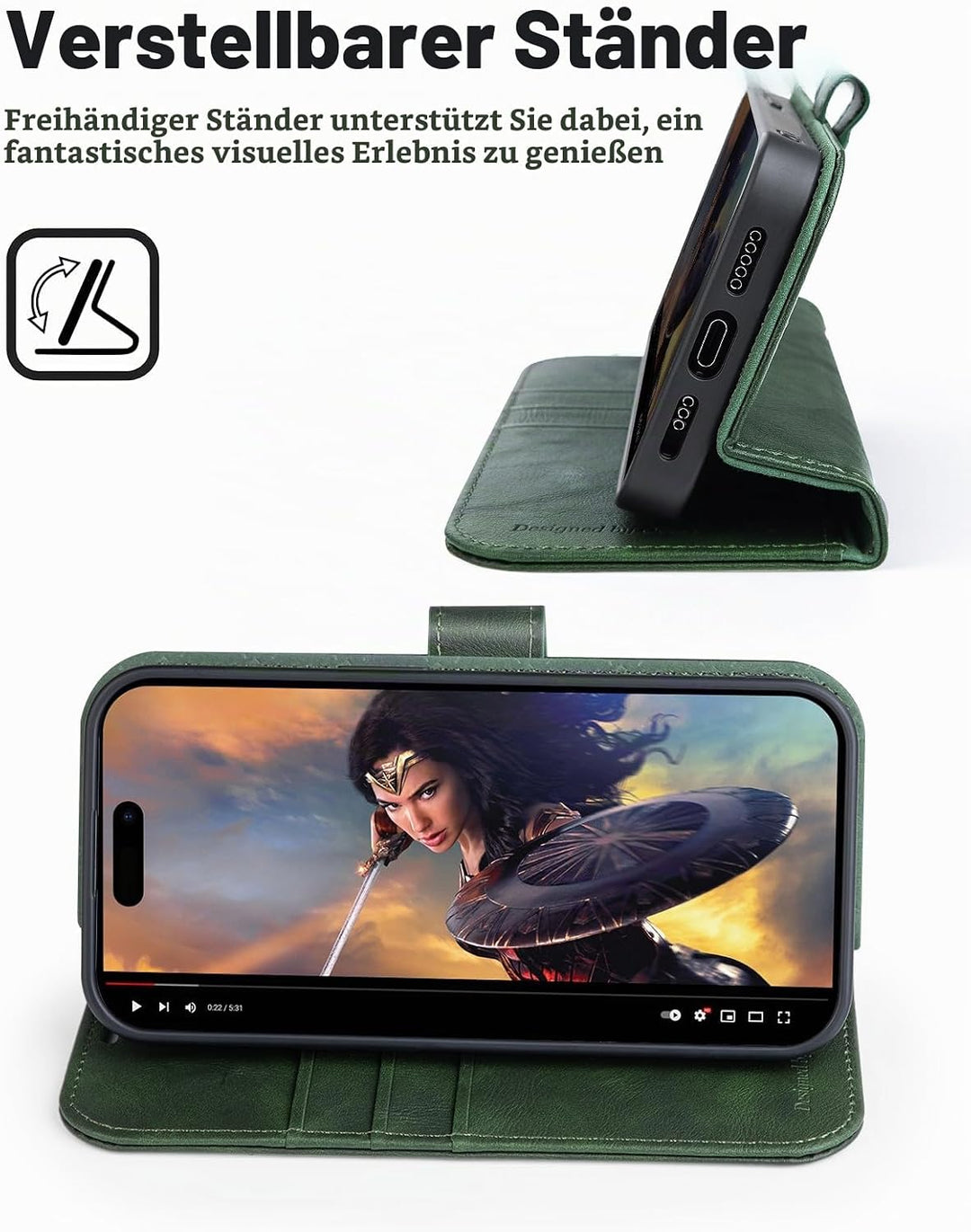 OCASE iPhone 15 Pro Max Hülle(2in1) Leder Stossfestes Case [Abnehmbare magnetische Hülle] [Kabellose