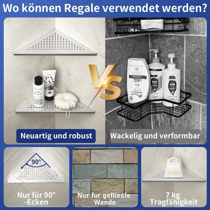 Bernkot Eck Duschregal, Edelstahl 304 Badezimmerregal aus Stahl mit Gitterdesign für geflieste Wände