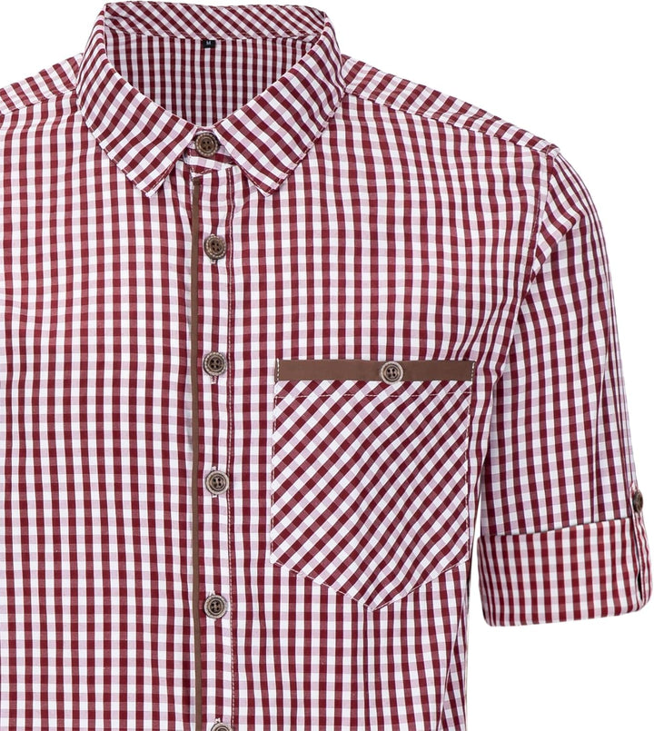 Dirndlwelle Trachtenhemd Herren,100% Baumwolle Rot/Grün/Weiss Oktoberfest Trachtenhemd Herren Langar