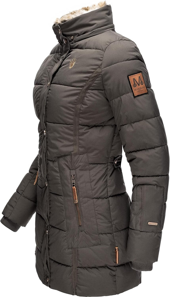 MARIKOO Damen Warmer Winter Steppmantel mit Kapuze Lieblings Jacke XS-XXL S Anthracite, S Anthracite