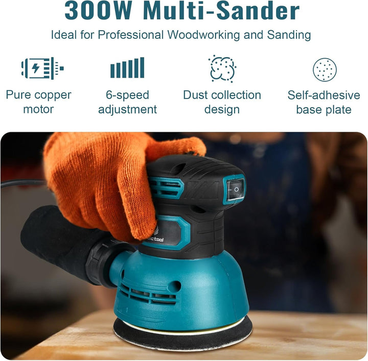 Exzenterschleifer 300W, 6 Geschwindigkeiten 12.000 U/min, Staubsammeldesign, 125mm Eccentric Sander