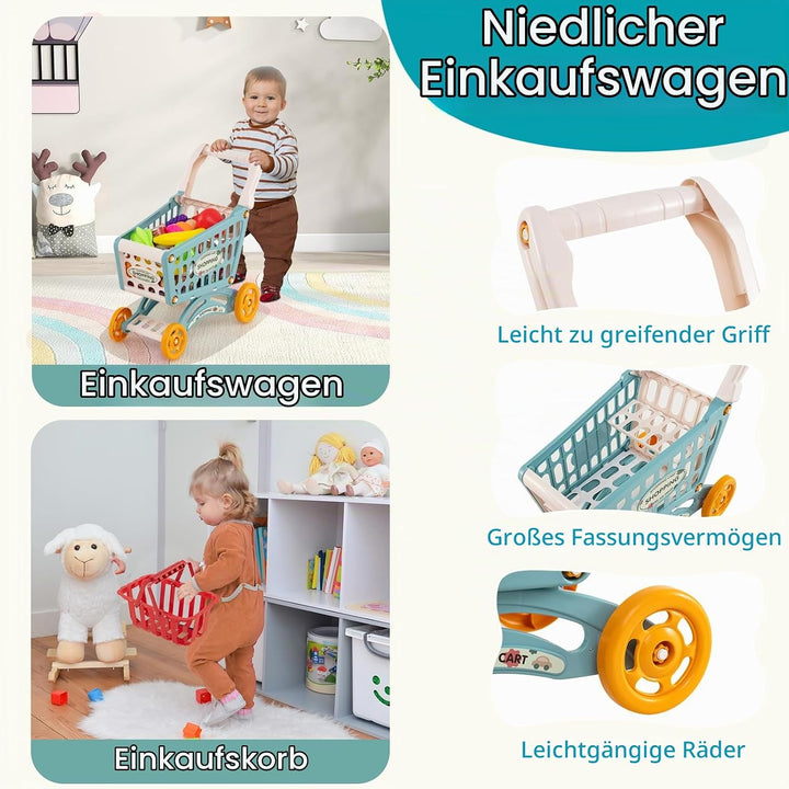 HOMASIS Supermarkt mit Einkaufswagen &amp; 29 Zubehör, Kaufladen mit Licht &amp; Sound, Kaufmannsladen mit K