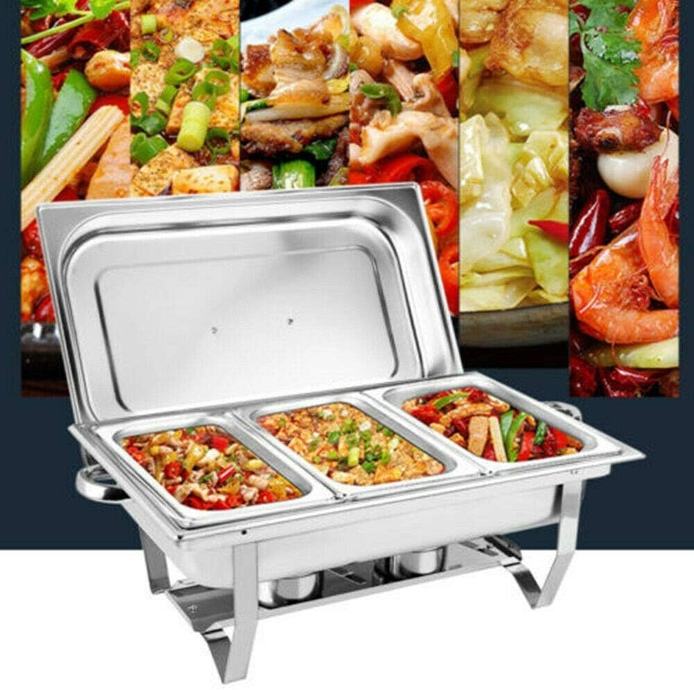RainWeel Chafing Dish Speisewärmer, Wärmebehälter Edelstahl 9L 3 Grid Speisebehälter 1 Wasserbecken