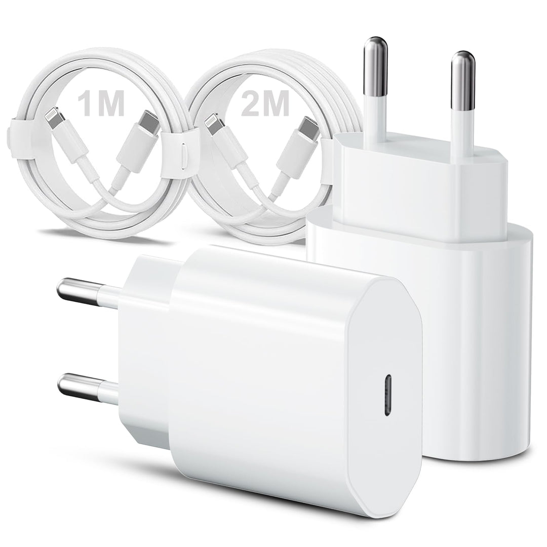 2 Pack 20W Schnellladegerät und Schnellladekabel für iPhone , Ladegerät mit iPhone Ladekabel 2M und