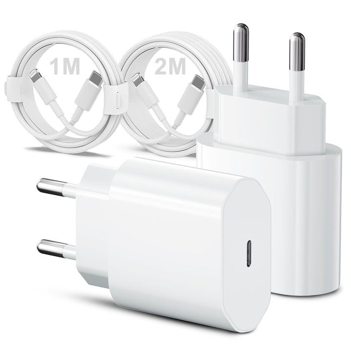 2 Pack 20W Schnellladegerät und Schnellladekabel für iPhone , Ladegerät mit iPhone Ladekabel 2M und