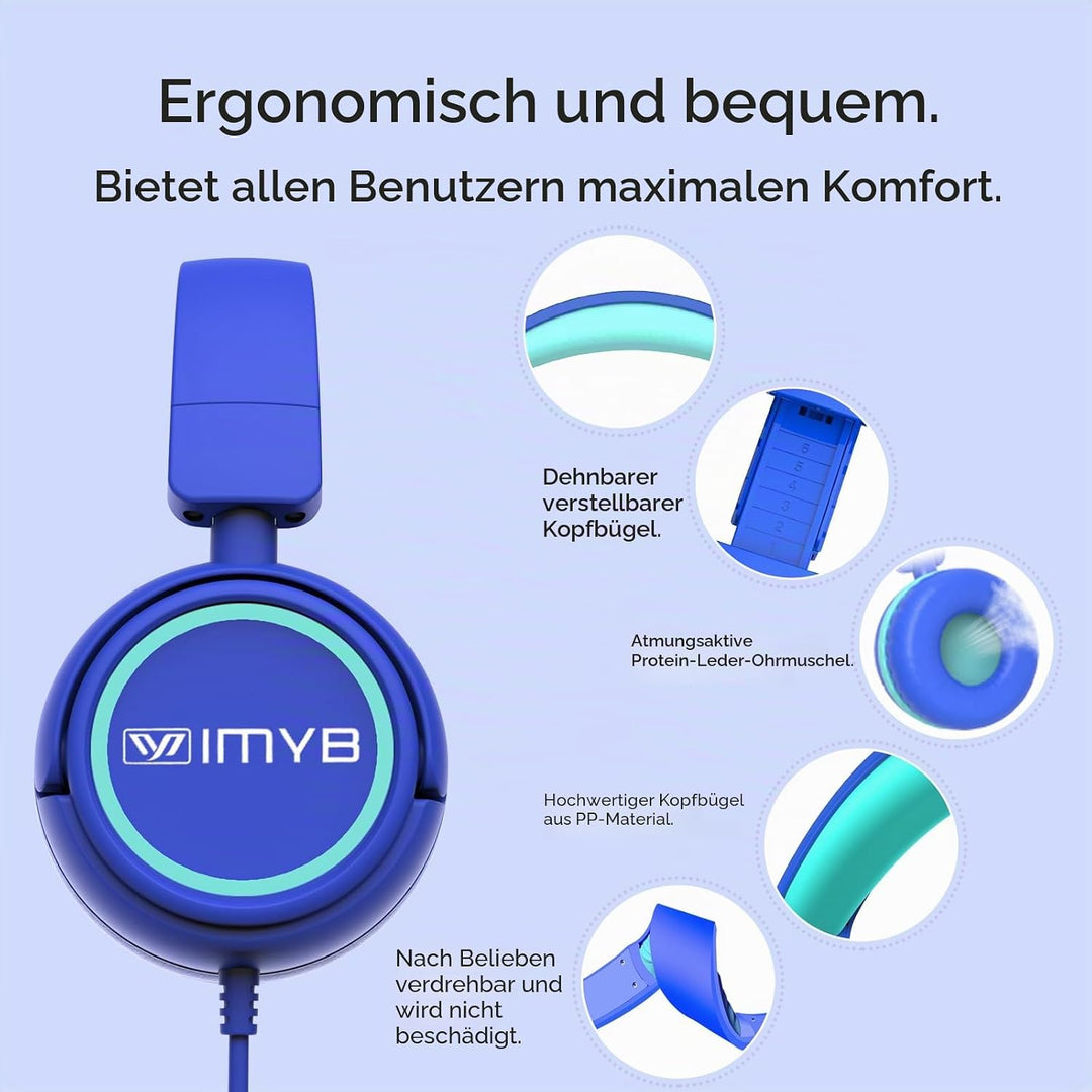 Kinder kopfhörer, Kopfhörer für Kinder mit Kabel, faltbar, Stereo Sound, Sichere Lautstärkebegrenzun