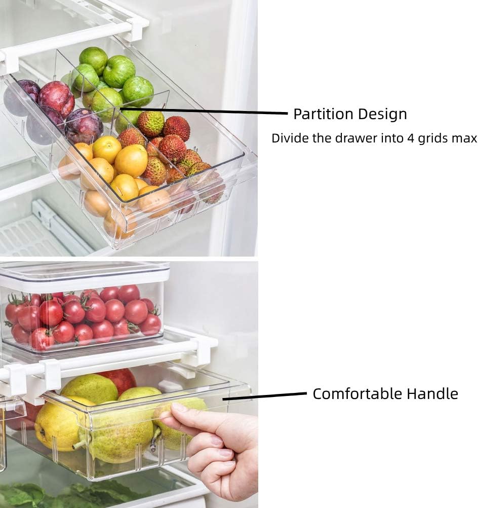 YekouMax Fridge Organizers - Includes 1 Drawers and 2 Dividers, Stackable Storage Box, Kitchen Organ