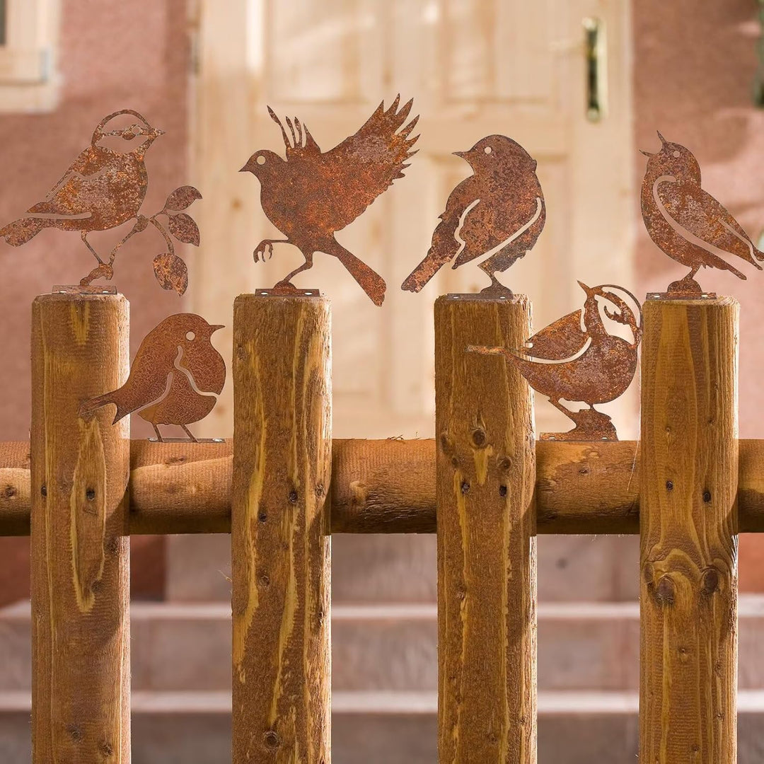 6 Stück Dekorative Vögel, rostige Vögel mit Schrauben, Deko für Garten, Metall, rostig, für Terrasse