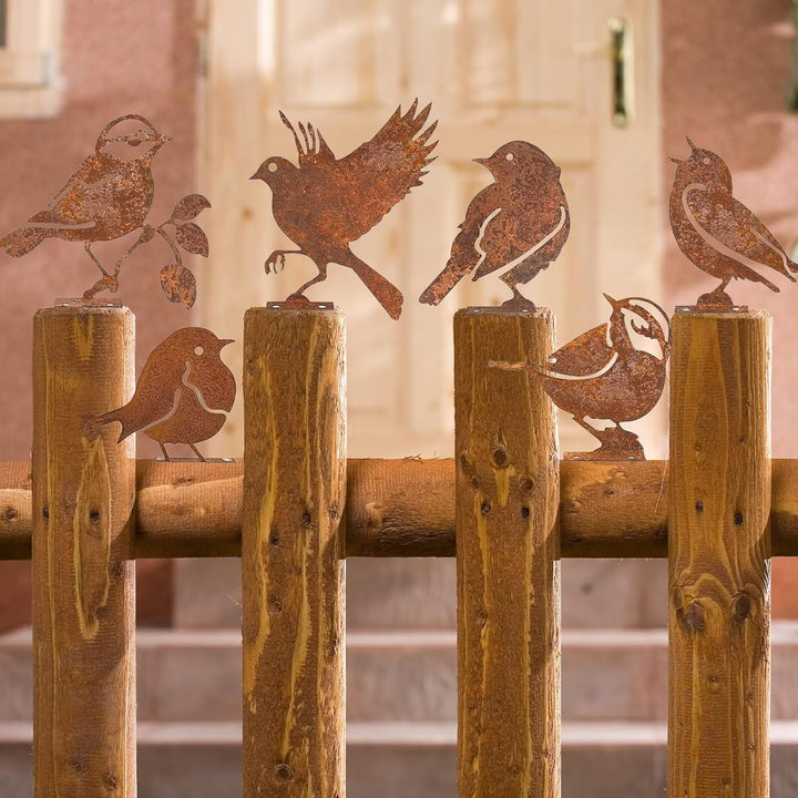 6 Stück Dekorative Vögel, rostige Vögel mit Schrauben, Deko für Garten, Metall, rostig, für Terrasse