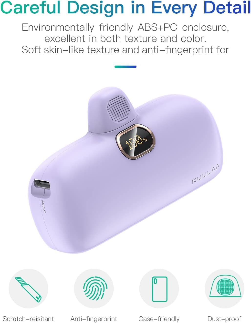 Kuulaa Mini Powerbank 5000mAh, Klein Power Bank USB C 20W PD Externer Akku, Compact LED Digitalanzei