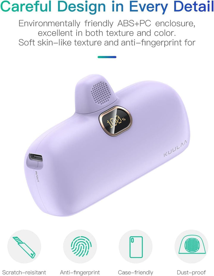 Kuulaa Mini Powerbank 5000mAh, Klein Power Bank USB C 20W PD Externer Akku, Compact LED Digitalanzei
