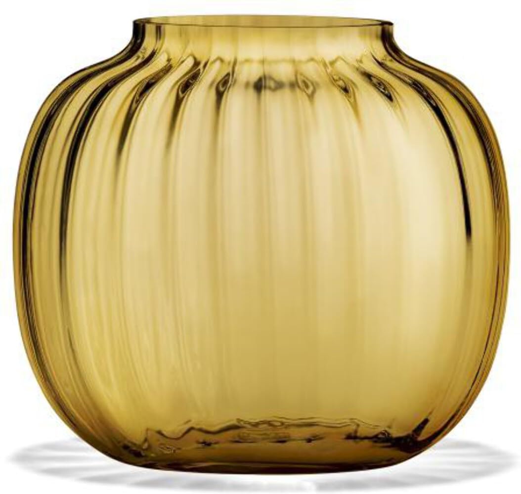 Holmegaard Ovale Vase H12.5 Primula optisches Muster mundgeblasenem Glas, gelb 12,5 cm Ambra, 12,5 c