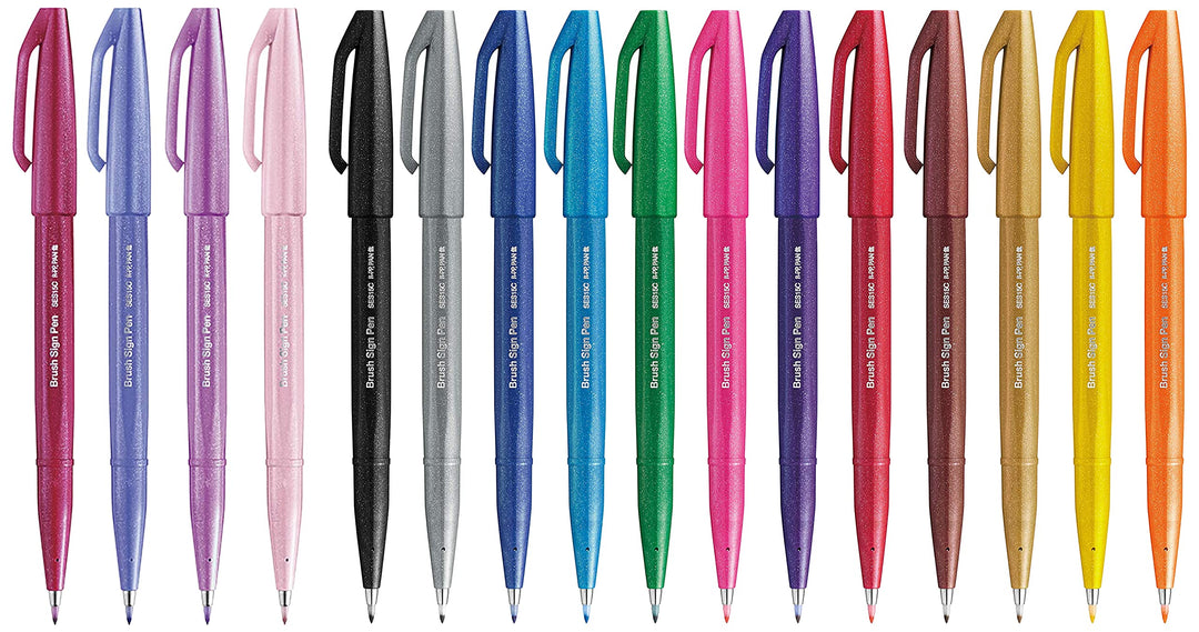 Pentel SES15C Brush Sign Pen Marker Flexible Spitze 12 Farben ass.ti &amp; SES15C Brush Sign Pen Set 4 t