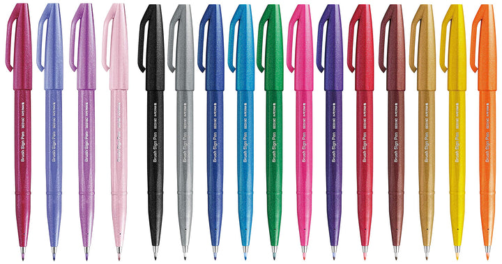 Pentel SES15C Brush Sign Pen Marker Flexible Spitze 12 Farben ass.ti &amp; SES15C Brush Sign Pen Set 4 t