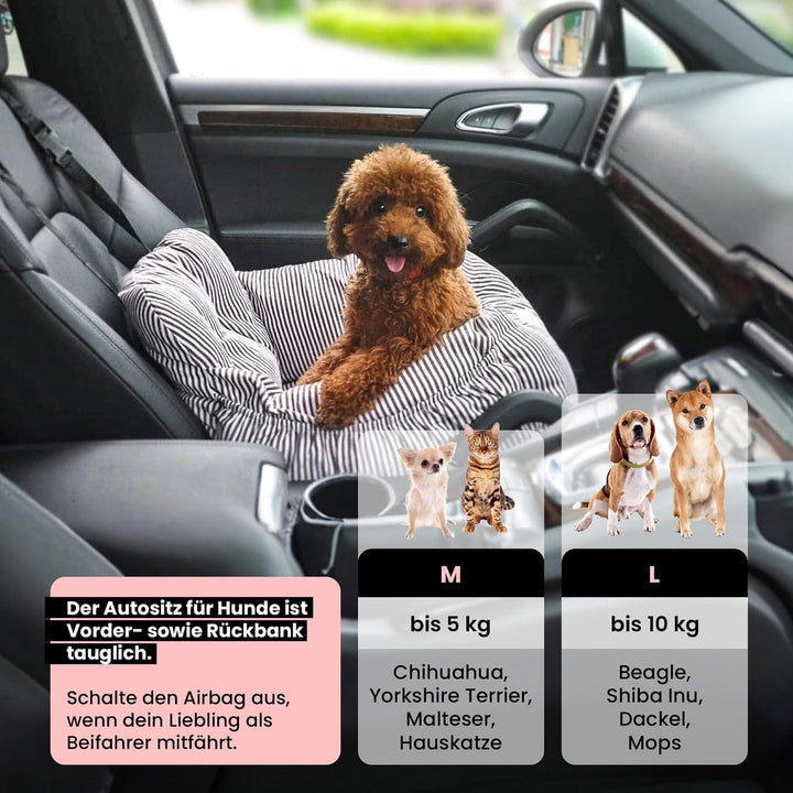 Wahre Tierliebe® - Hunde Autositz inkl. Sicherheitsgurt - waschbarer Hundesitz Auto in schwarz/weiss