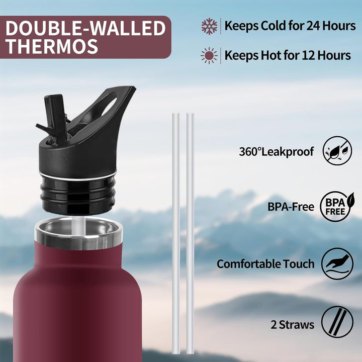 Trinkflasche, 750 ML BPA-Frei, Thermosflasche, Auslaufsichere Isolierflasche Doppelwandig, Wasserfla