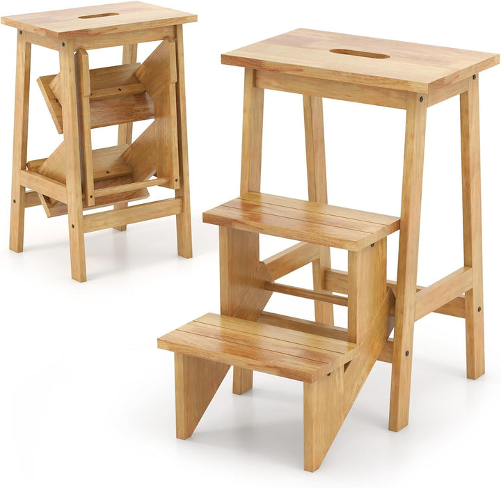 COSTWAY Tritthocker, Trittleiter 3 Stufen klappbar, Trittstuhl mit Griff, bis 270 kg, Haushaltsleite