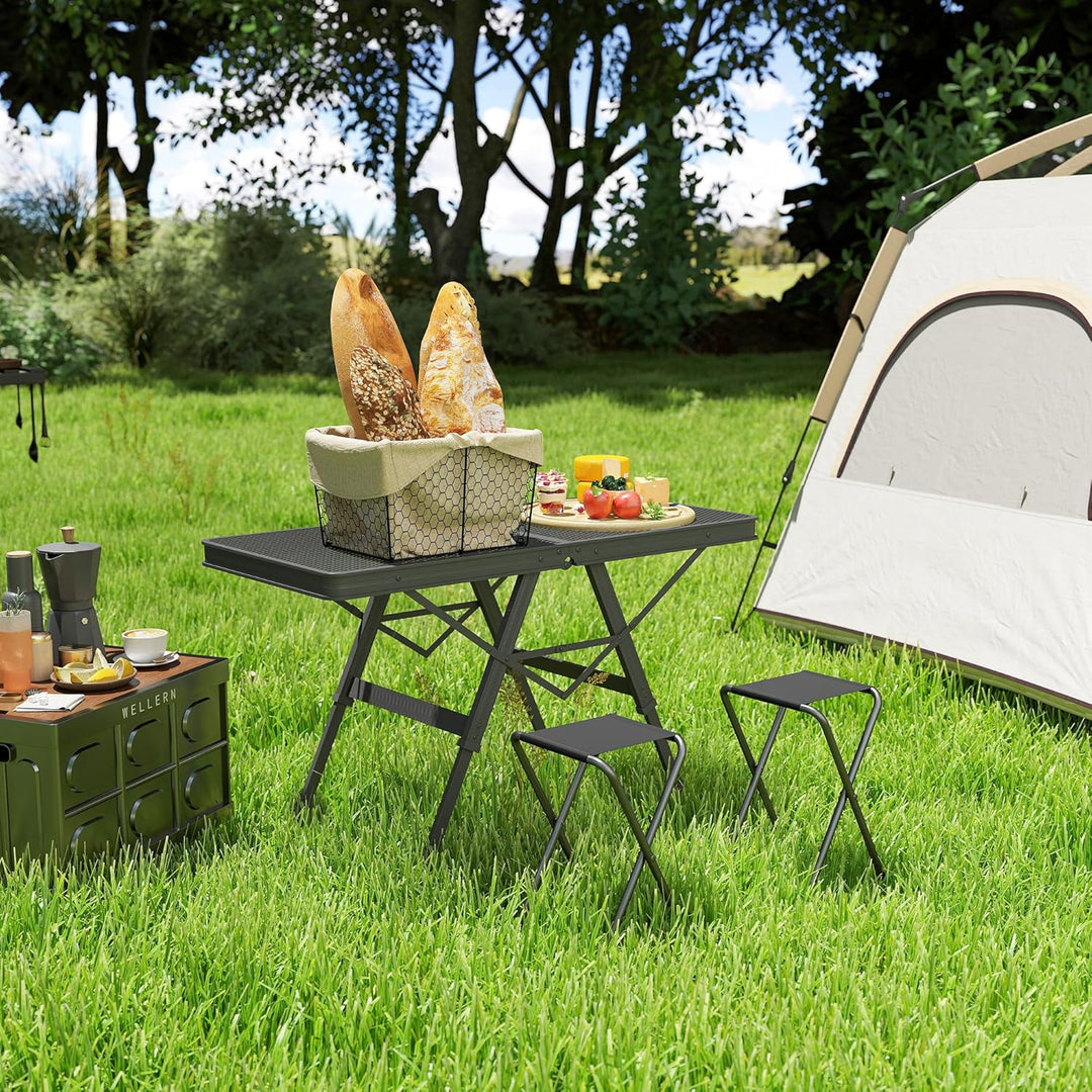 Outsunny Campingtisch höhenverstellbar Klapptisch mit Metallgitter Klappbar Gartentisch aus Aluminiu