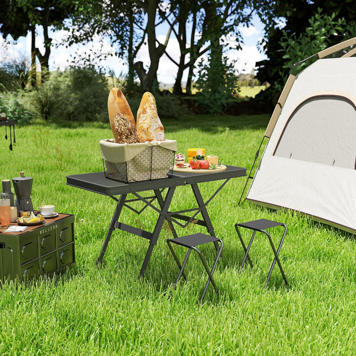 Outsunny Campingtisch höhenverstellbar Klapptisch mit Metallgitter Klappbar Gartentisch aus Aluminiu
