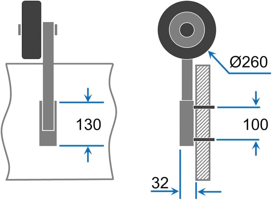 SUPROD Heckräder, Slipräder, Schlauchbooträder, Transporträder, klappbar, ET260, Edelstahl Schwarz/R