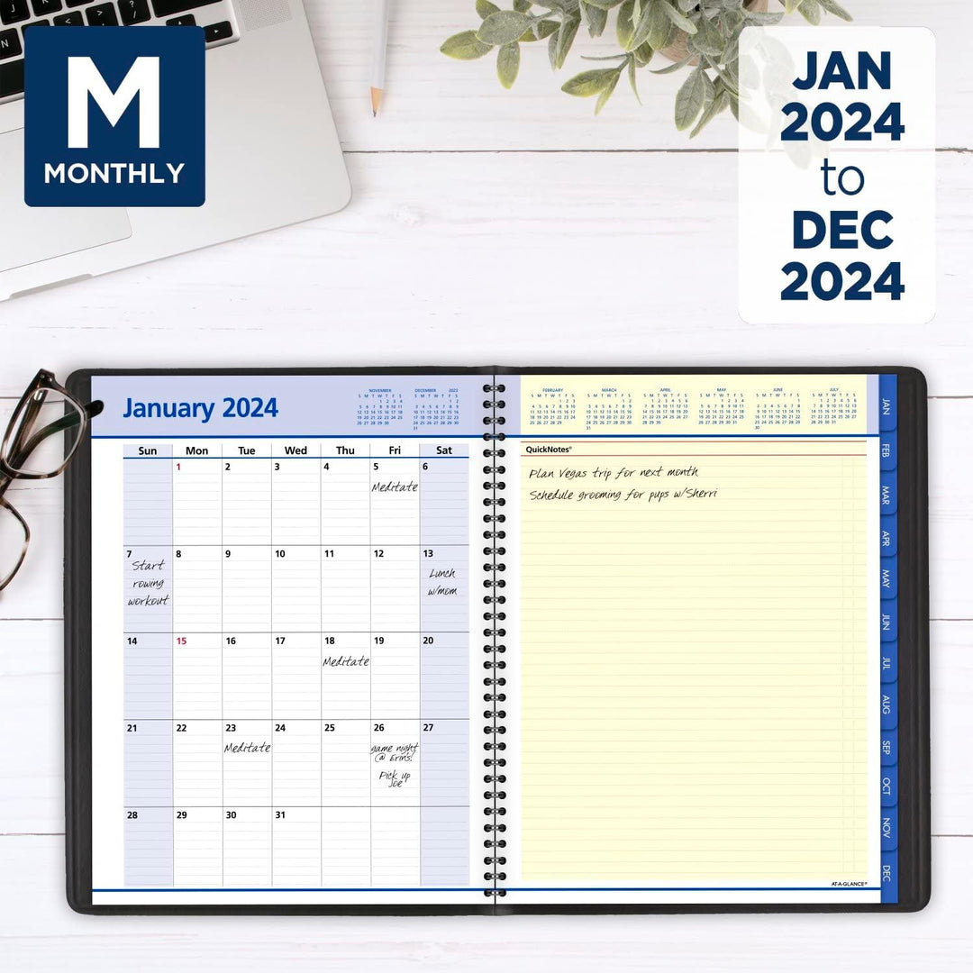 AT-A-GLANCE 769500524 Wochen- und Monatsplaner 2024, QuickNotes, Viertelstündliches Terminkalender,