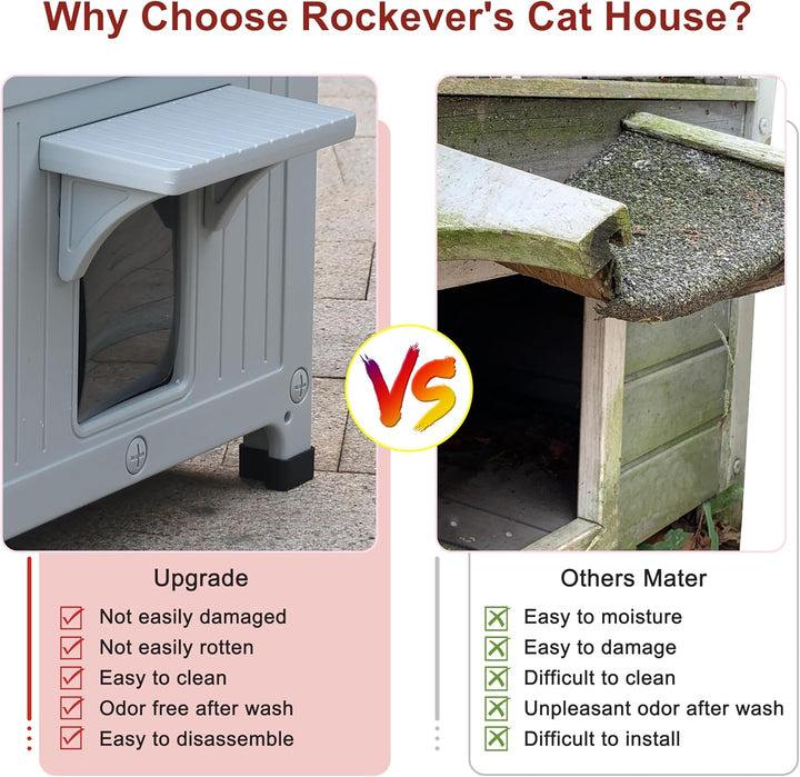 2 Geschichte Katzenhaus Outdoor mit isolierter Auskleidung, Outdoor-Häuser für Katzen Kunststoff aus