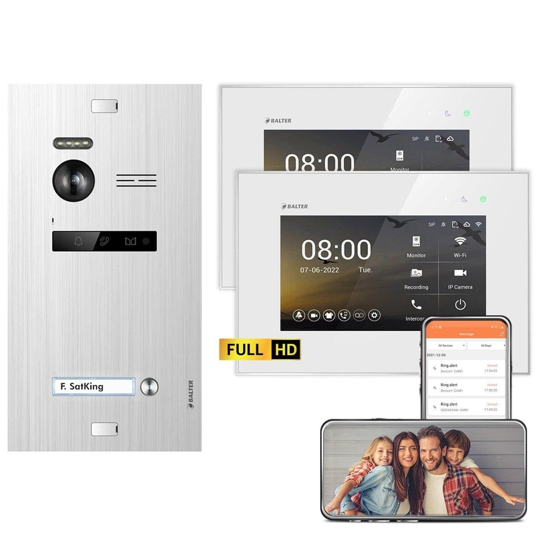Balter EVO HD Silber/Weiss WiFi Video Türsprechanlage Set für 1 Familienhaus (1x Türstation mit Full
