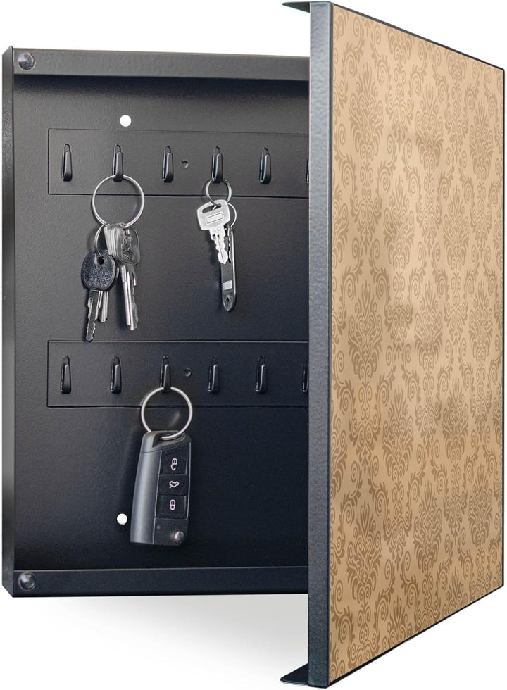 banjado® Grosser Schlüsselkasten Glas/Schlüsselbox 30cm x 30cm mit 50 Haken - Motiv Geigetapete/Schl